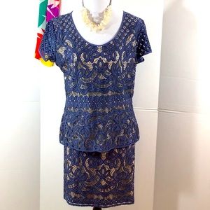 Ann Taylor blue lace overlay skirt set L/14